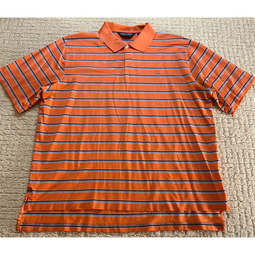 Polo Golf Ralph Lauren Shirt Mens XL Orange Striped Pima Cotton Short Sleeve